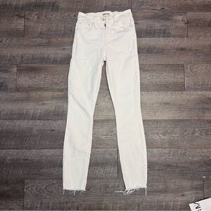 MOTHER Women's White Cream Skinny Jeans High Waisted Looker Ankle Fray